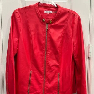 Calvin Klein Bright Coral Faux Leather Blazer Large